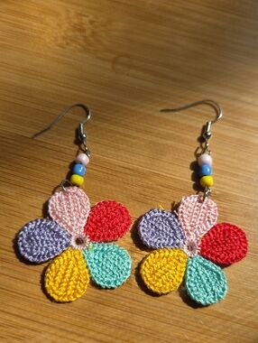 Woven Beaded Flower Earrings